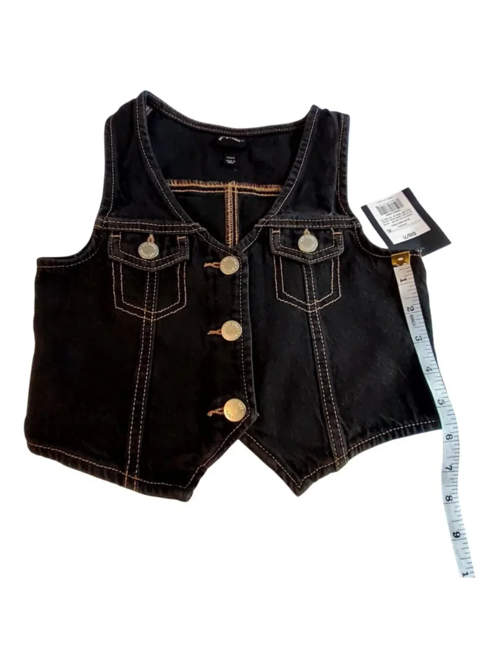 Art Class Kids Black Denim Button-Up Vest S (6/7) Two functional front pockets